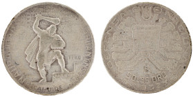 Moneda Republicana. Perú. 5 Soles de Oro. 1932. LIMA. Anv: DEFENSA NACIONAL 5 SOLES DE ORO 1932. // Rev: NAUPAJMAN TAHUANTINSUYU CAHUIDE PAREJA Perú. ...