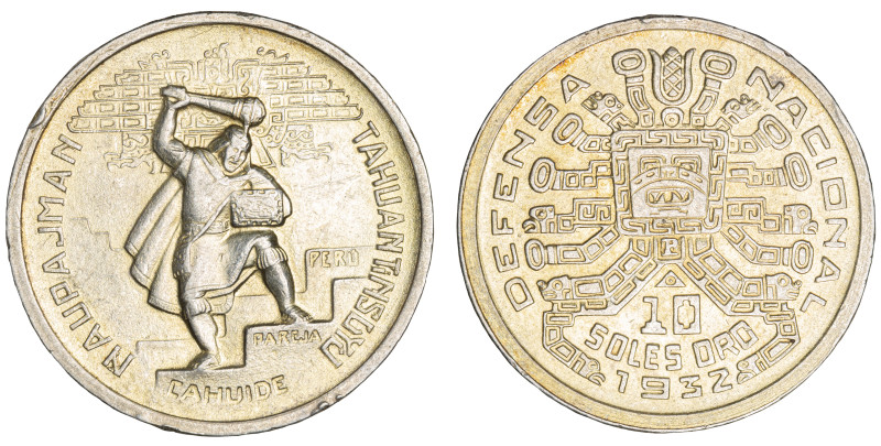 Moneda Republicana. Perú. 10 Soles de Oro. 1932. LIMA. Anv: DEFENSA NACIONAL 10 ...