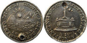 Medalla. Bolivia. Medalla-Módulo de 1 Sol. 1841. POTOSI. Anv: GRATITUD DEL DEPARTAMENTO DE POTOSI // Rev: DEFENSOR DE LA INDEPENDENCIA NACI.L. 3,35 gr...