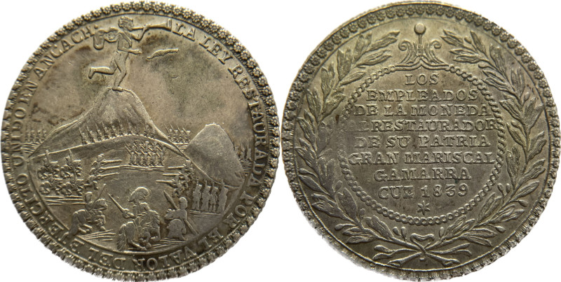 Medalla. Perú. Medalla-Módulo de 4 Reales. 1839. CUZCO. Anv: LA LEY RESTAURADA P...