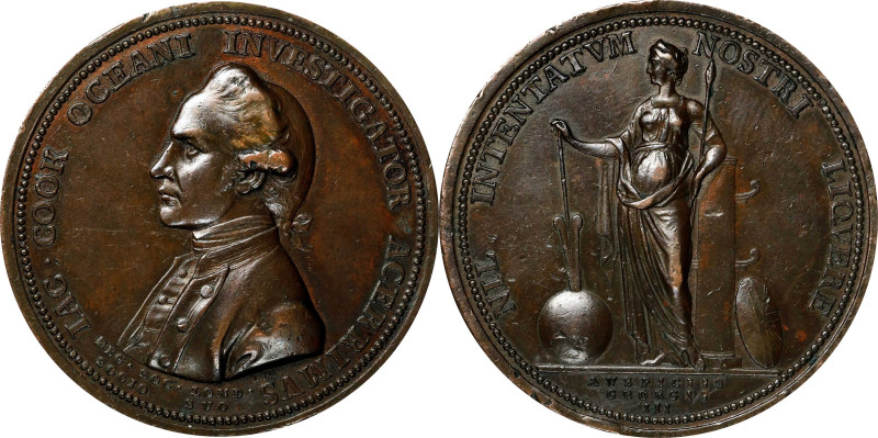 Undated (ca. 1783) Captain James Cook Memorial Medal. Betts-553. Bronze. About U...