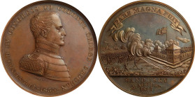 "1835" Colonel George Croghan at Sandusky Medal. Original Dies. Julian MI-12. Bronze. MS-63 BN (NGC).
65 mm. A later impression from the dies, the ob...