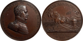 "1835" Colonel George Croghan at Sandusky Medal. Original Dies. Julian MI-12. Bronze. Specimen-62 (PCGS).
65 mm. Struck from a much earlier state of ...