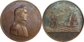 "1814" Captain Lewis Warrington / USS Peacock vs. HMS Epervier Naval Medal. Julian NA-23. Bronze. MS-64 BN (NGC).
65 mm. Struck from a late state of ...
