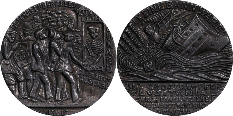"1915" (1916) Sinking of the Lusitania Medal. Pennsylvania Copy. After Kienast O...