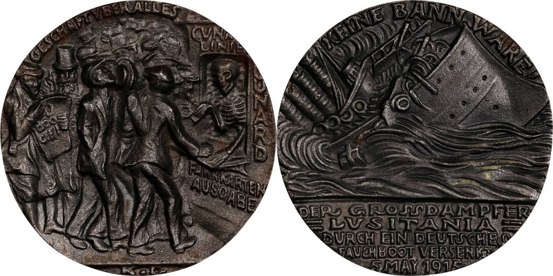 "1915" (1918) Sinking of the Lusitania Medal. British Admiralty Copy. After Kien...