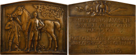1917 Brooklyn Lafayette Memorial Plaquette. By Augustus Lukeman, after Daniel Chester French. Bronze. About Uncirculated.
63 mm x 51.2 mm, arched top...