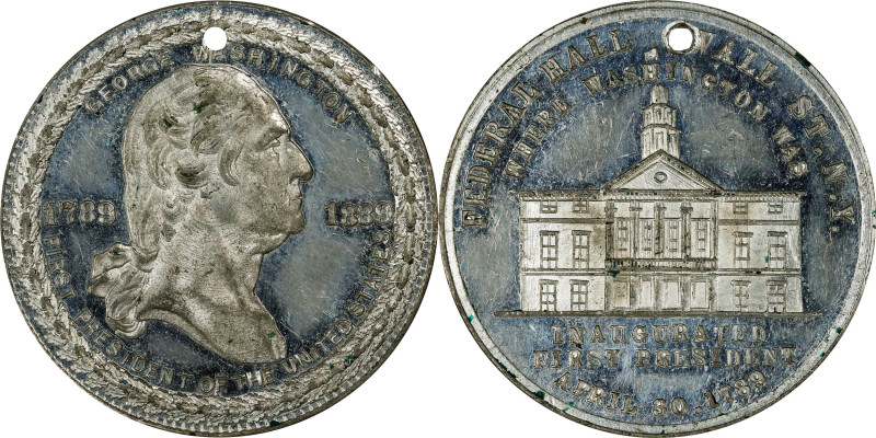 1889 Inaugural Centennial George Washington First President - Federal Hall Medal...