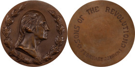 1913 Sons of the Revolution Washington's Birthday Medal. Bronze. Mint State.
92 mm. Obv: Unsigned nude bust of George Washington facing right within ...