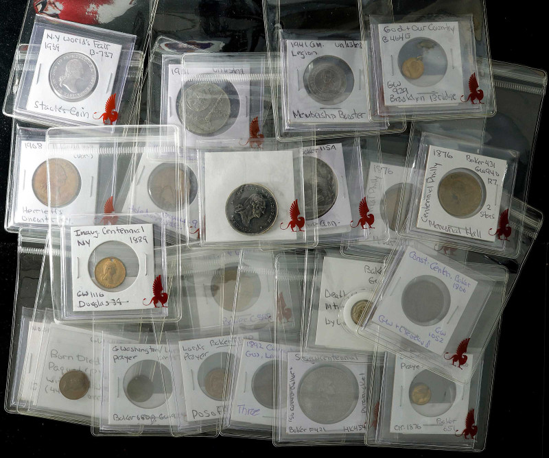 Lot of (24) Washington Medals and Related Items.
All are in minor metals. This ...