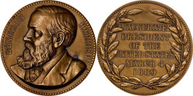 "1889" Benjamin Harrison Presidential Medal. Julian PR-24, var. Bronze, Olive Finish. Mint State, Obverse Spot.
77 mm.

Estimate: $125