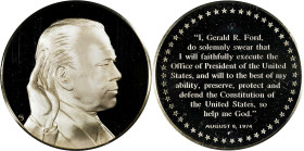 1974 Gerald R. Ford Presidential Inauguration Eyewitness Medal. Struck by the Franklin Mint. Silver. With Signature of Gerald R. Ford. Proof.
38 mm. ...