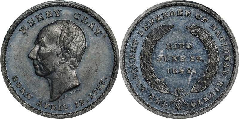 "1852" (1861) Henry Clay Memorial Medal. Satterlee-143, Schenkman-C2. White Meta...
