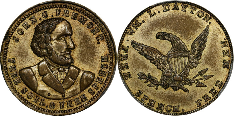 Undated (1856) John C. Fremont Campaign Medal. DeWitt-JF 1856-8. Gilt Brass. AU-...