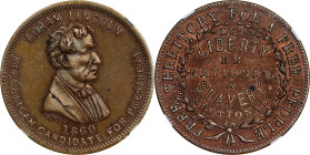 1860 Abraham Lincoln Campaign Medal. DeWitt-AL 1860-37, Cunningham 1-480C, King-34. Copper. MS-64 RB (NGC).
31 mm.

Estimate: $400