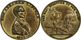 1860 Abraham Lincoln Campaign Medal. DeWitt-AL 1860-41, Cunningham 1-500B, King-38. Brass. AU-58 (PCGS).
28 mm.

Estimate: $150
