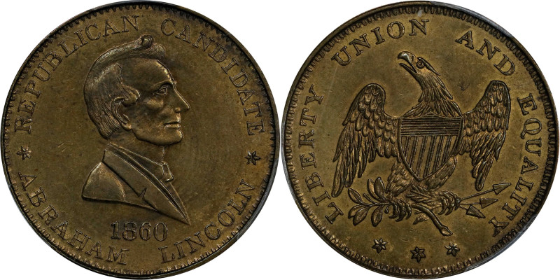 1860 Abraham Lincoln Campaign Medal. DeWitt-AL 1860-43, Cunningham 1-560B, King-...