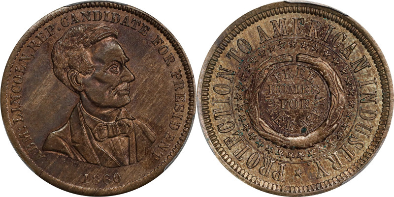 1860 Abraham Lincoln Campaign Medal. DeWitt-AL 1860-51, Cunningham 1-620C, King-...