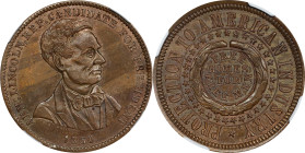 1860 Abraham Lincoln Campaign Medal. DeWitt-AL 1860-51, Cunningham 1-620CN, King-48. Copper-Nickel. MS-64 (NGC).
27 mm.

Estimate: $400