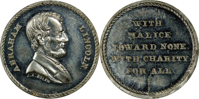 Undated (ca. 1865) Lincoln / With Malice Toward None Medal. By John Adams Bolen....