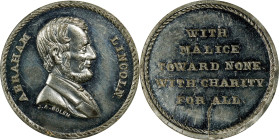 Undated (ca. 1865) Lincoln / With Malice Toward None Medal. By John Adams Bolen. Musante JAB-20, Cunningham 29-010W, King-866. Tin. Mint State.
25 mm...