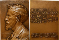 1937 Augustus Saint-Gaudens Sculptors' Dinner Plaquette. By John Flanagan, struck by Medallic Art Co. Bronze. Mint State.
46 mm x 63.5 mm. Obv: Beard...