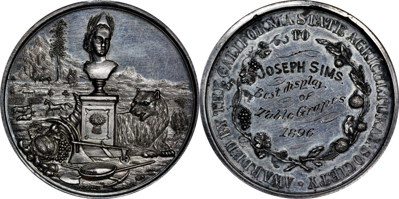 1896 California State Agricultural Society Award Medal. Harkness Ca-23. Silver. ...