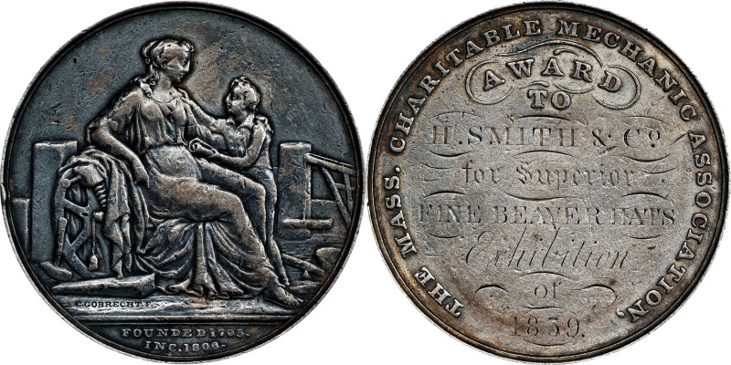 1839 Massachusetts Charitable Mechanic Association Award Medal. Harkness Ma-70, ...