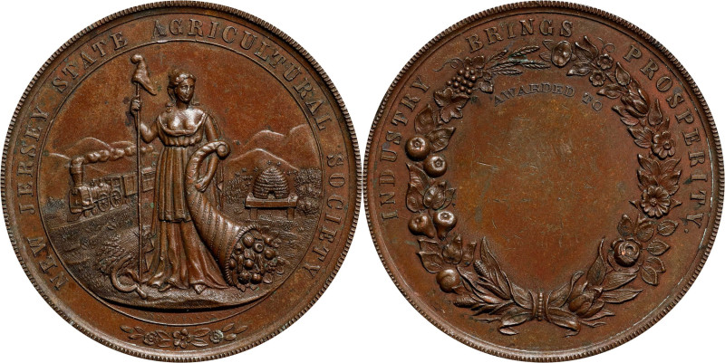 Undated (1880s) New Jersey State Agricultural Society Award Medal. Harkness Nj-8...