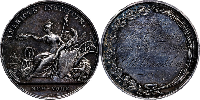 1838 American Institute, The Swain Medal. Harkness Ny-30. Silver. About Uncircul...