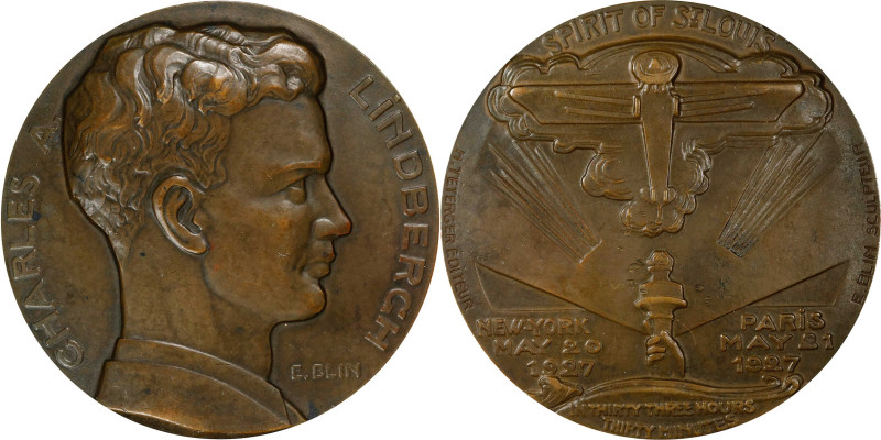 1927 Charles Lindbergh Transatlantic Flight Medal. By Edouard Blin. Bronze. Abou...