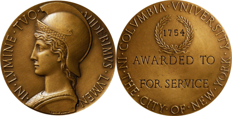 Undated Columbia University Service Award Medal. By Tom H. Jones. Bronze. About ...