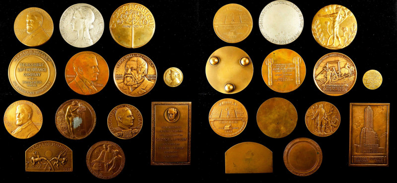 Lot of (13) Medals. Bronze.
Includes a mix of medals and plaques, one example s...