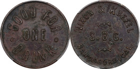 CALIFORNIA. Randsburg. Undated Nixon & Kuffel. Good for One Drink. TC-156902, Kappen-7. Copper. Plain Edge. EF Details--Environmental Damage (PCGS).
...