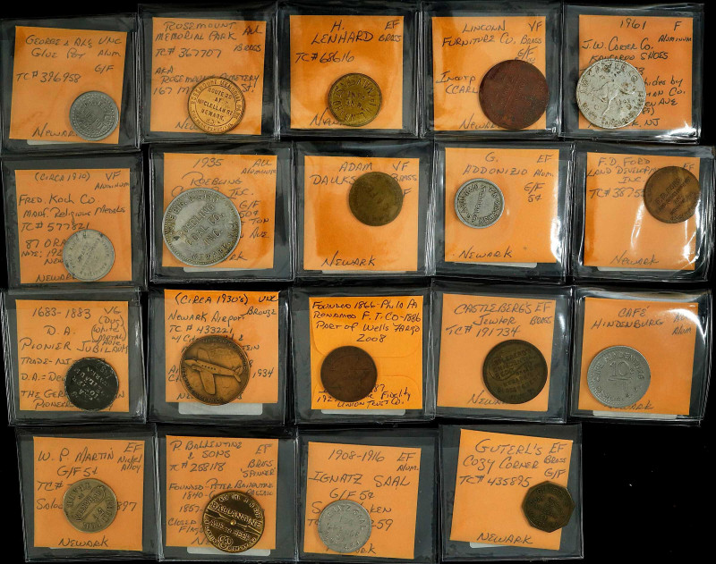 NEW JERSEY. Newark. Lot of (19) Trade Tokens.
All are in minor metals, and all ...