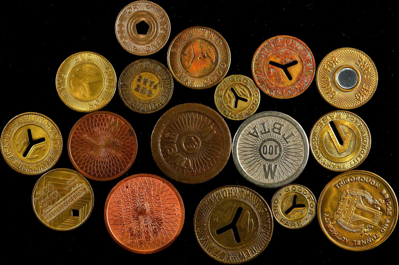 NEW YORK. New York. Lot of (17) Transportation Tokens.
All in base metals, all ...