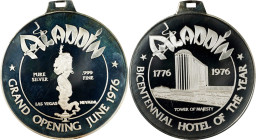 1976 Aladdin Hotel and Casino, Las Vegas, Nevada Grand Opening U.S. Bicentennial Hotel of the Year Medal. Silver. Proof.
62 mm, with integral loop fo...