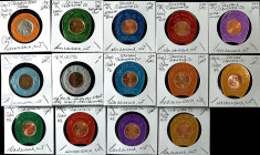 NEW JERSEY. Hackensack. Lot of (14) Encased Coins.
Host coins include: Indian cent; Lincoln cent, Wheat Ears Reverse; (11) Lincoln cents, Memorial Re...
