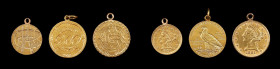 Lot of (3) Love tokens fashioned out of classic U.S. Mint gold coins.
Host coins include: 1878-dated Liberty Head quarter eagle, engraving on reverse...