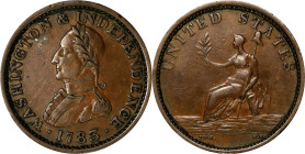 "1783" (ca. 1820) Washington Military Bust Copper. Musante GW-109C, Vlack 3-C, Baker-4, W-10170. Rarity-1. Large Military Bust. Extremely Fine.
111.7...