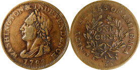 "1783" (ca. 1820) Washington Unity States Cent. Musante GW-104, Baker-1, W-10130. Very Fine.
113.0 grains.
PCGS# 689. NGC ID: 2B6V.

Estimate: $20...