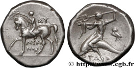 CALABRIA - TARAS
Type : Nomos, statère ou didrachme 
Date : c. 250 AC. 
Mint name / Town : Tarente, Calabre 
Metal : silver 
Diameter : 20  mm
Orienta...