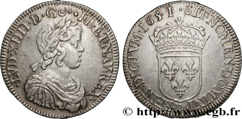 LOUIS XIV "THE SUN KING"
Type : Demi-écu à la mèche courte 
Date : 1651 
Mint na...