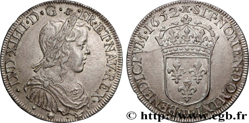 LOUIS XIV "THE SUN KING"
Type : Demi-écu à la mèche longue 
Date : 1652 
Mint na...