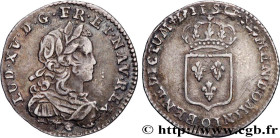 LOUIS XV THE BELOVED
Type : Douzième d'écu dit "de France" 
Date : 1721 
Mint name / Town : Riom 
Metal : silver 
Millesimal fineness : 917  ‰
Diamete...