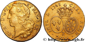 LOUIS XV THE BELOVED
Type : Double louis d’or aux écus ovales, tête ceinte d’un bandeau 
Date : 1743 
Mint name / Town : Grenoble 
Quantity minted : 4...
