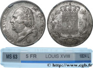 LOUIS XVIII
Type : 5 francs Louis XVIII, tête nue 
Date : 1824 
Mint name / Town : Bayonne 
Quantity minted : 1.067.550 
Metal : silver 
Millesimal fi...