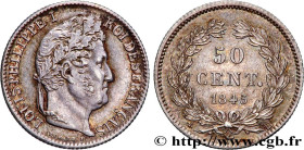 LOUIS-PHILIPPE I
Type : 50 centimes Louis-Philippe 
Date : 1845 
Mint name / Town : Strasbourg 
Quantity minted : 43747 
Metal : silver 
Millesimal fi...