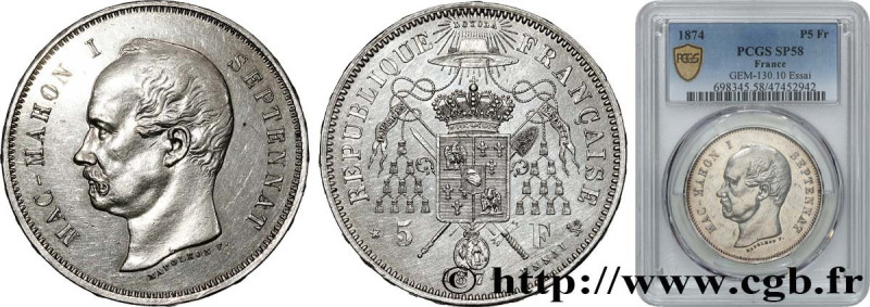 III REPUBLIC
Type : Module de 5 francs Mac-Mahon, pièce satirique en argent - Es...