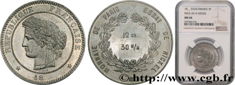 III REPUBLIC
Type : Concours de 5 francs, essai d’Oudiné (12 g / 30 mm) 
Date : ...